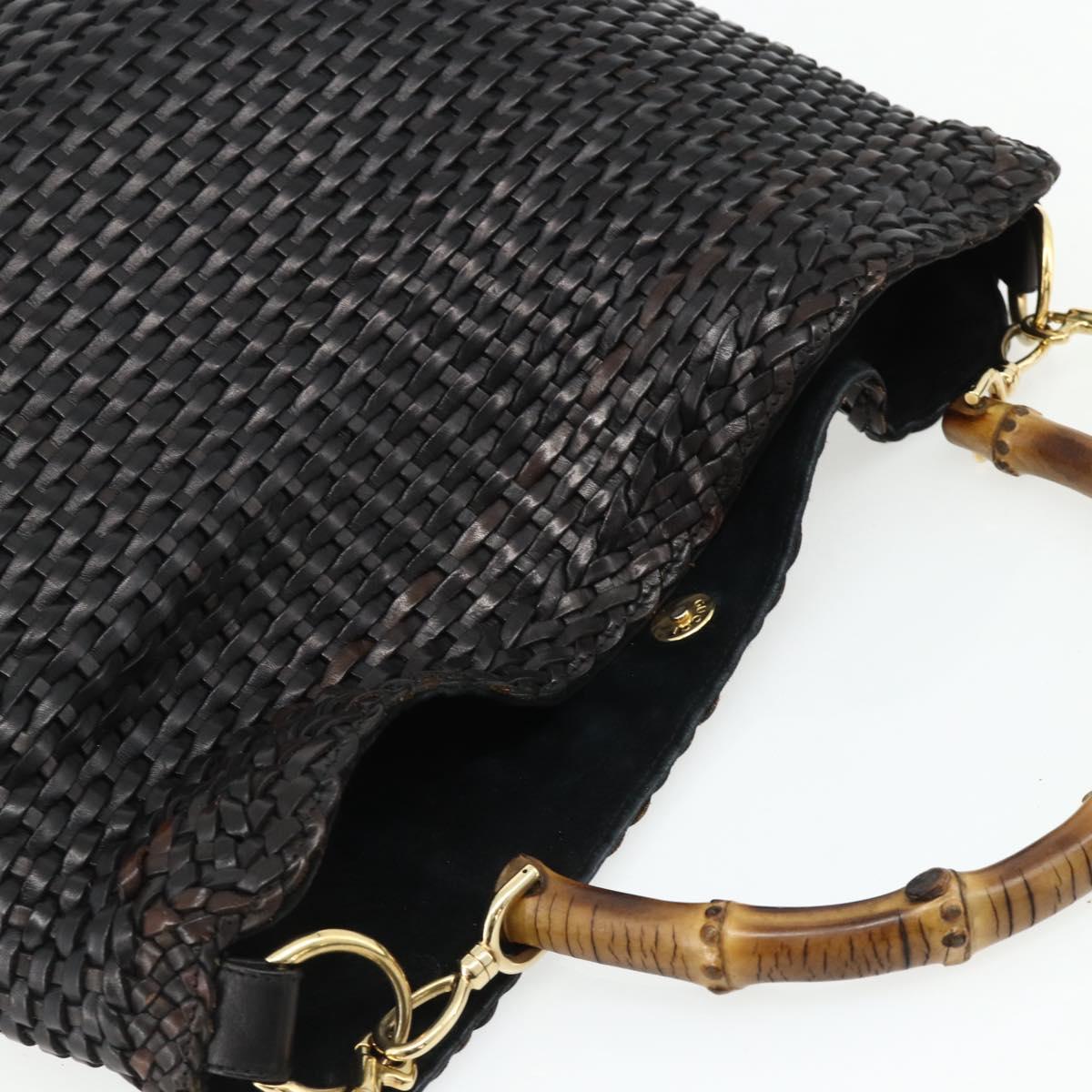 GUCCI Bamboo Hand Bag Leather 2way Black Gold 001 2404 1577 Auth ep14012