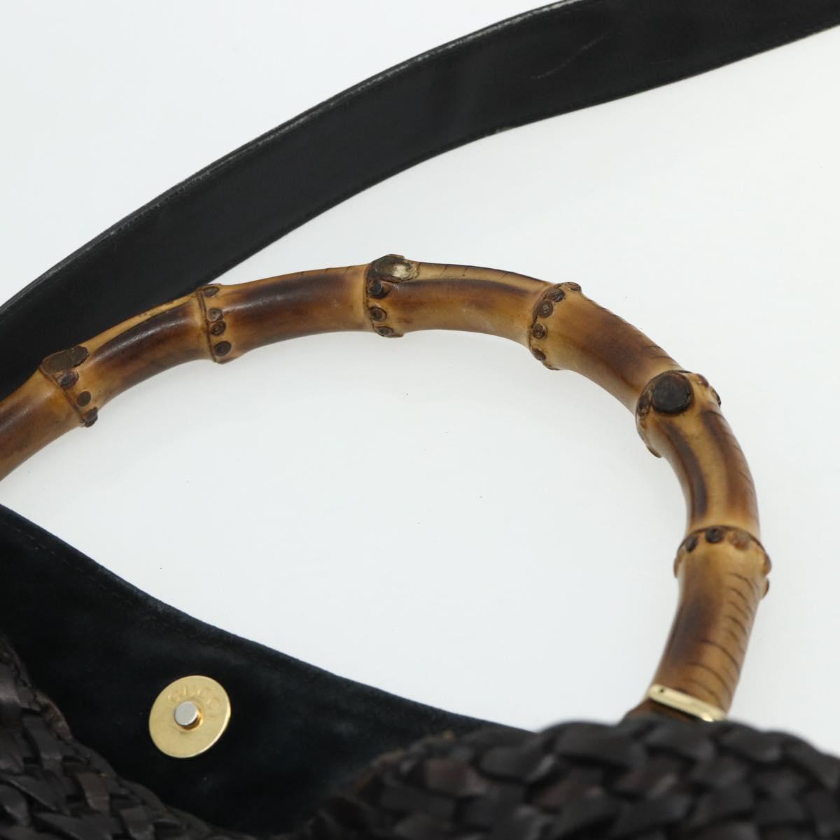 GUCCI Bamboo Hand Bag Leather 2way Black Gold 001 2404 1577 Auth ep14012