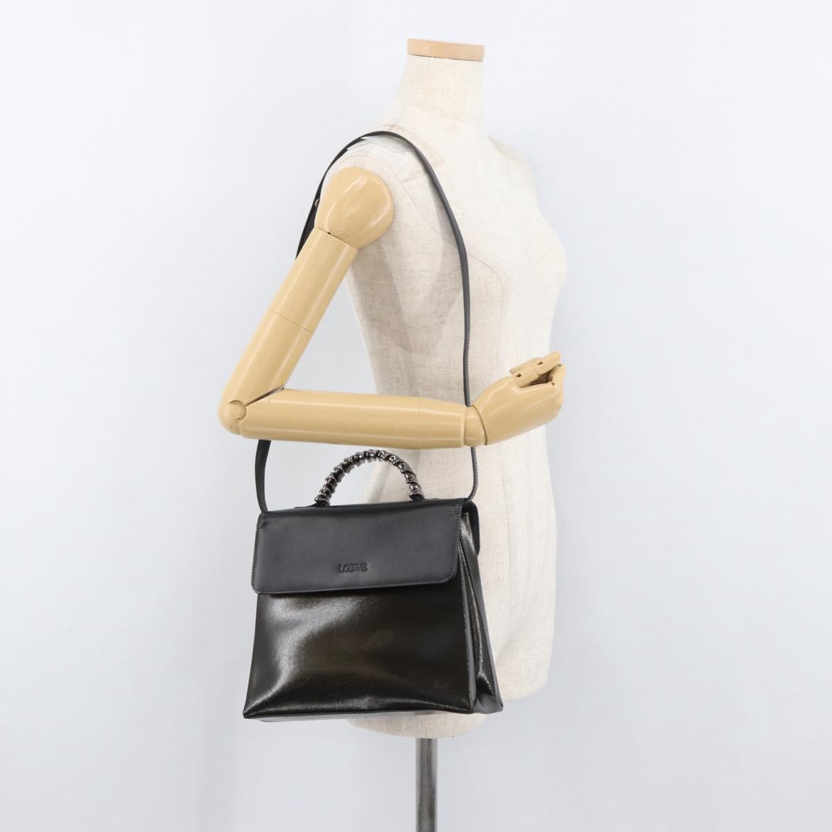 LOEWE Hand Bag Leather 2way Black Silver Auth ep14013