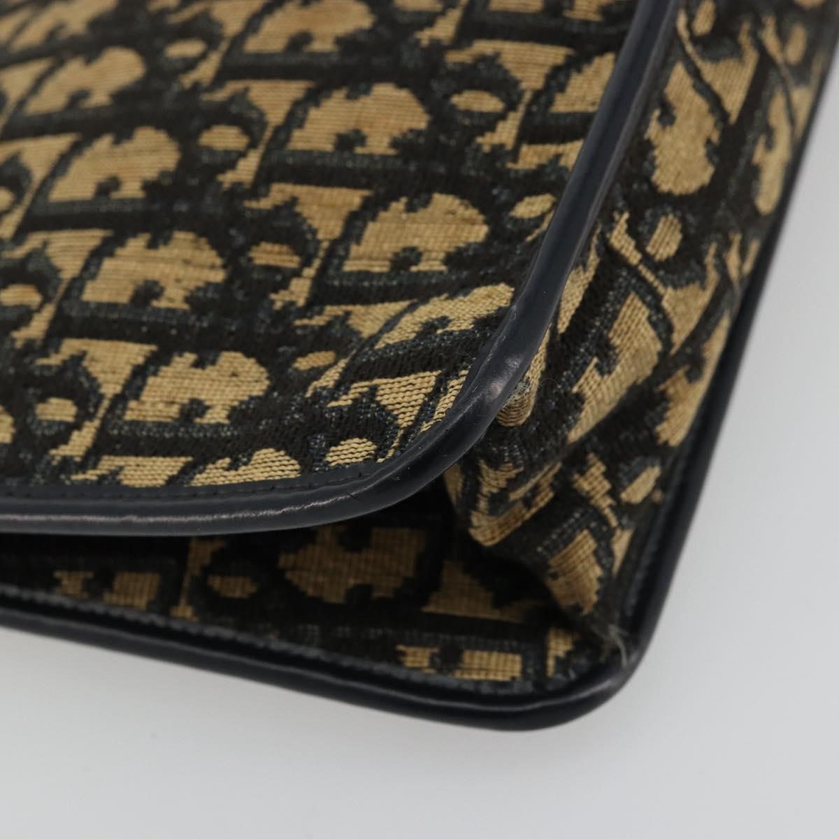 Christian Dior Trotter Canvas Clutch Bag Navy Gold Auth ep14016