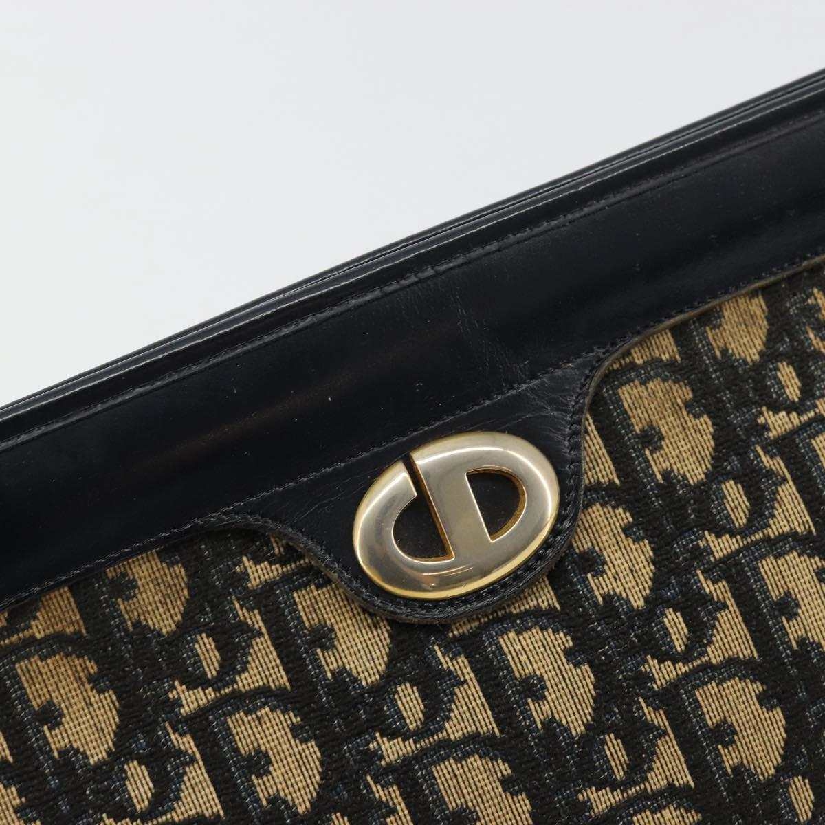 Christian Dior Trotter Canvas Clutch Bag Navy Gold Auth ep14016