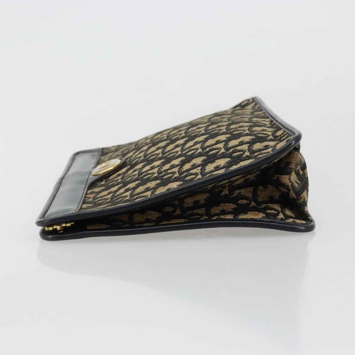 Christian Dior Trotter Canvas Clutch Bag Navy Gold Auth ep14016