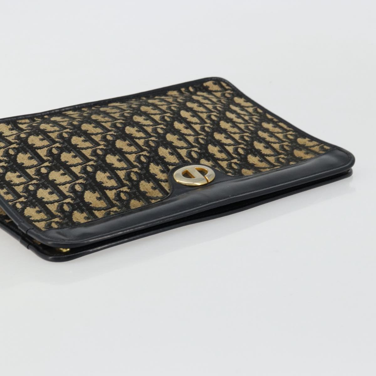 Christian Dior Trotter Canvas Clutch Bag Navy Gold Auth ep14016