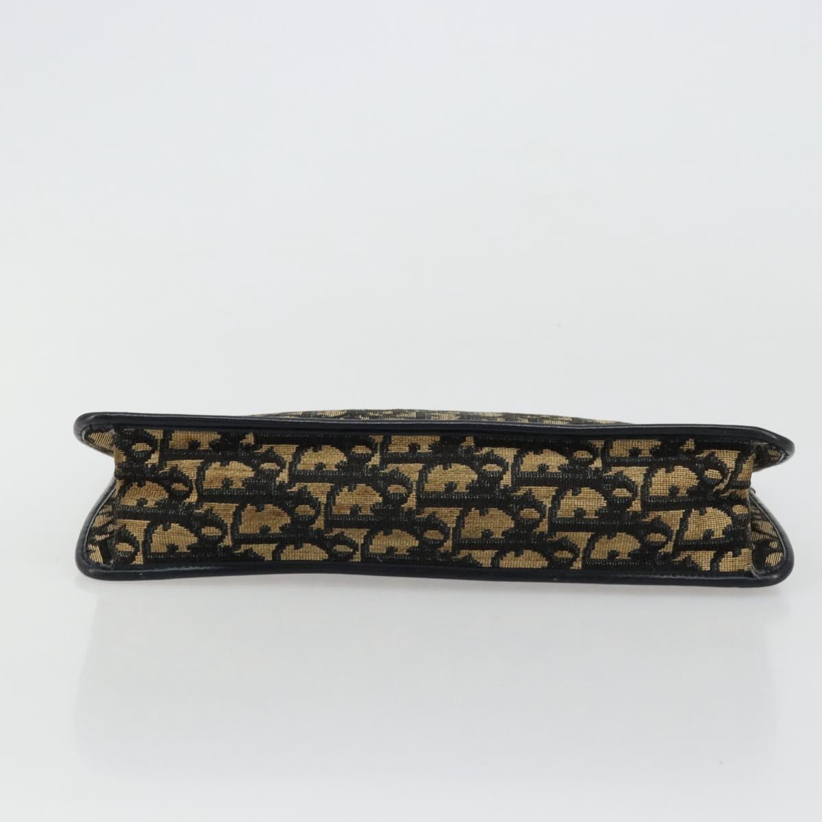 Christian Dior Trotter Canvas Clutch Bag Navy Gold Auth ep14016