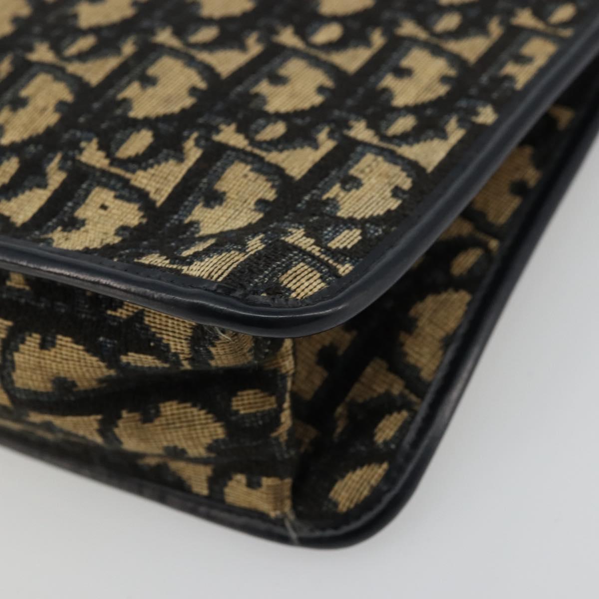 Christian Dior Trotter Canvas Clutch Bag Navy Gold Auth ep14016
