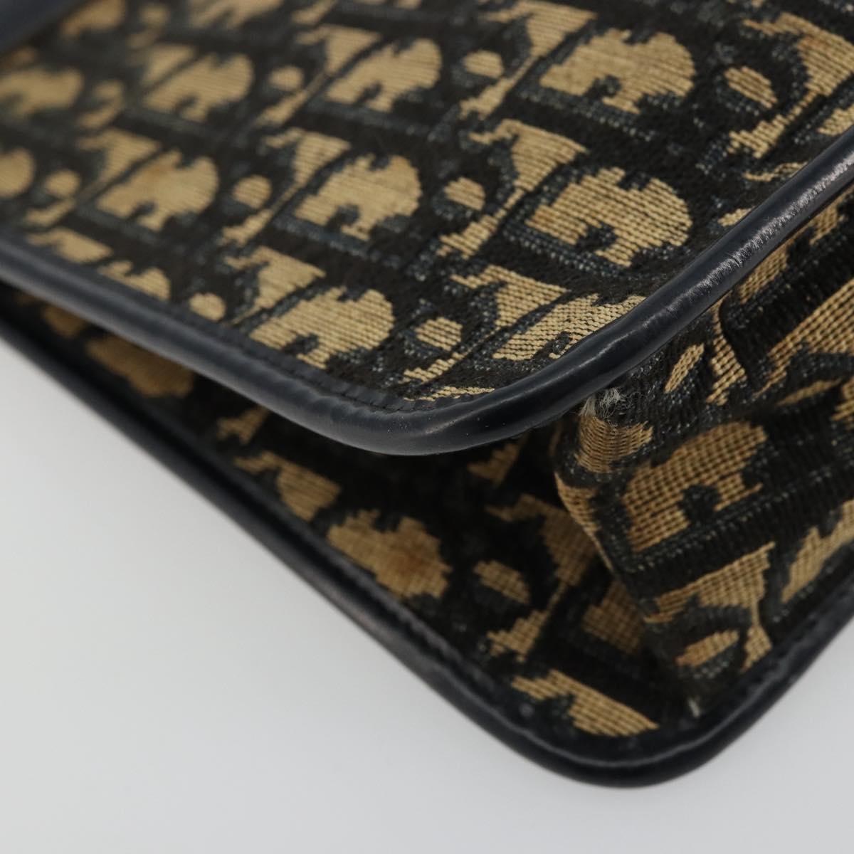Christian Dior Trotter Canvas Clutch Bag Navy Gold Auth ep14016