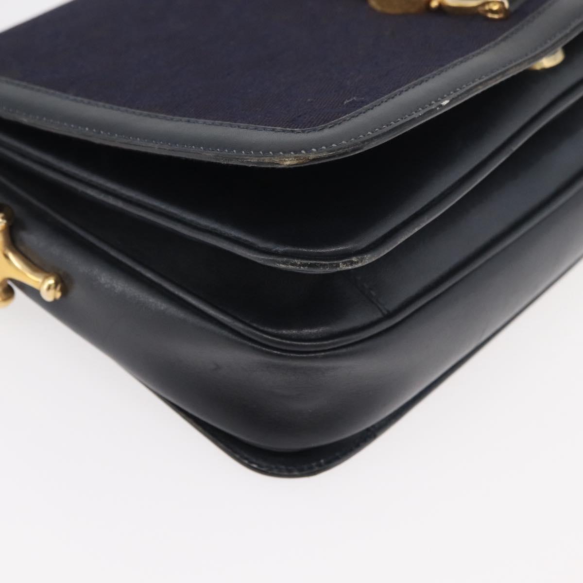 CELINE C Sulky Horse Carriage Shoulder Bag Canvas Navy Gold Auth ep14022
