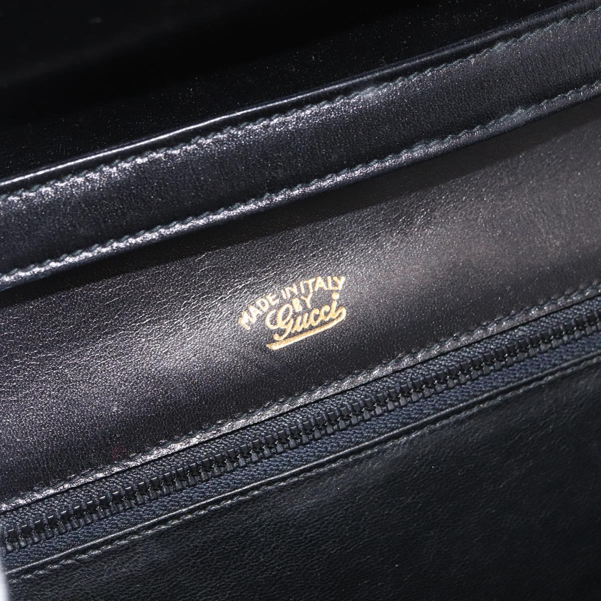 GUCCI Horsebit Shoulder Bag Leather Black Gold Auth ep14024