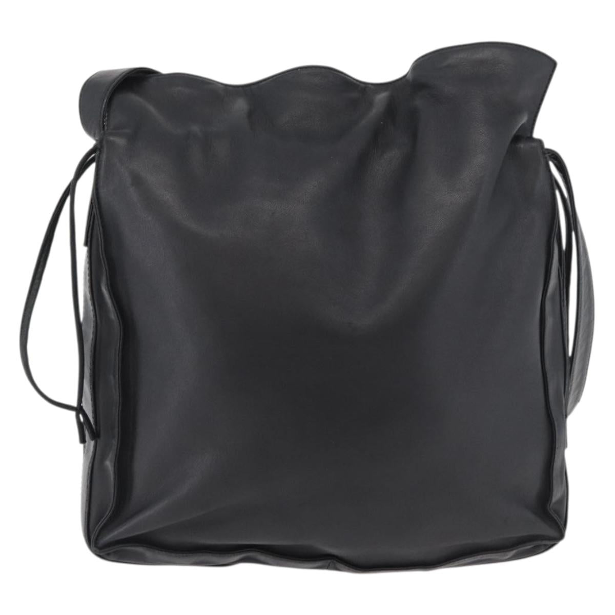 LOEWE Shoulder Bag Leather Black Silver Auth ep14025