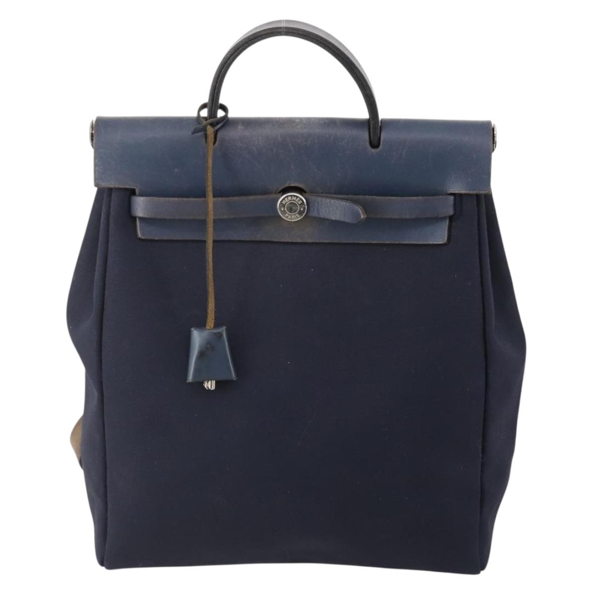 HERMES Her Line Herbag Ad Backpack Canvas Navy Silver Auth ep14037