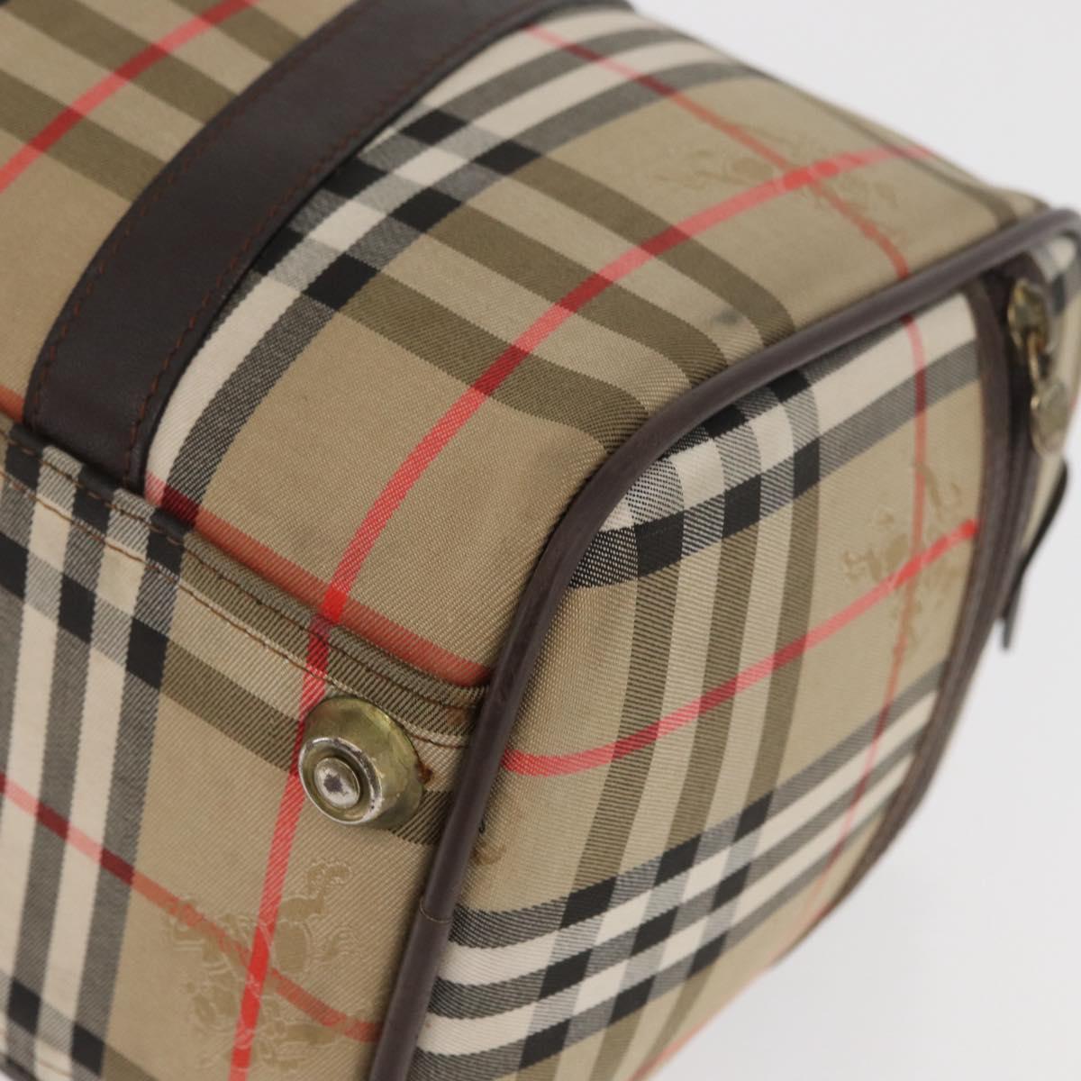 Burberrys Nova Check Boston Bag Canvas Beige Gold Auth ep14038