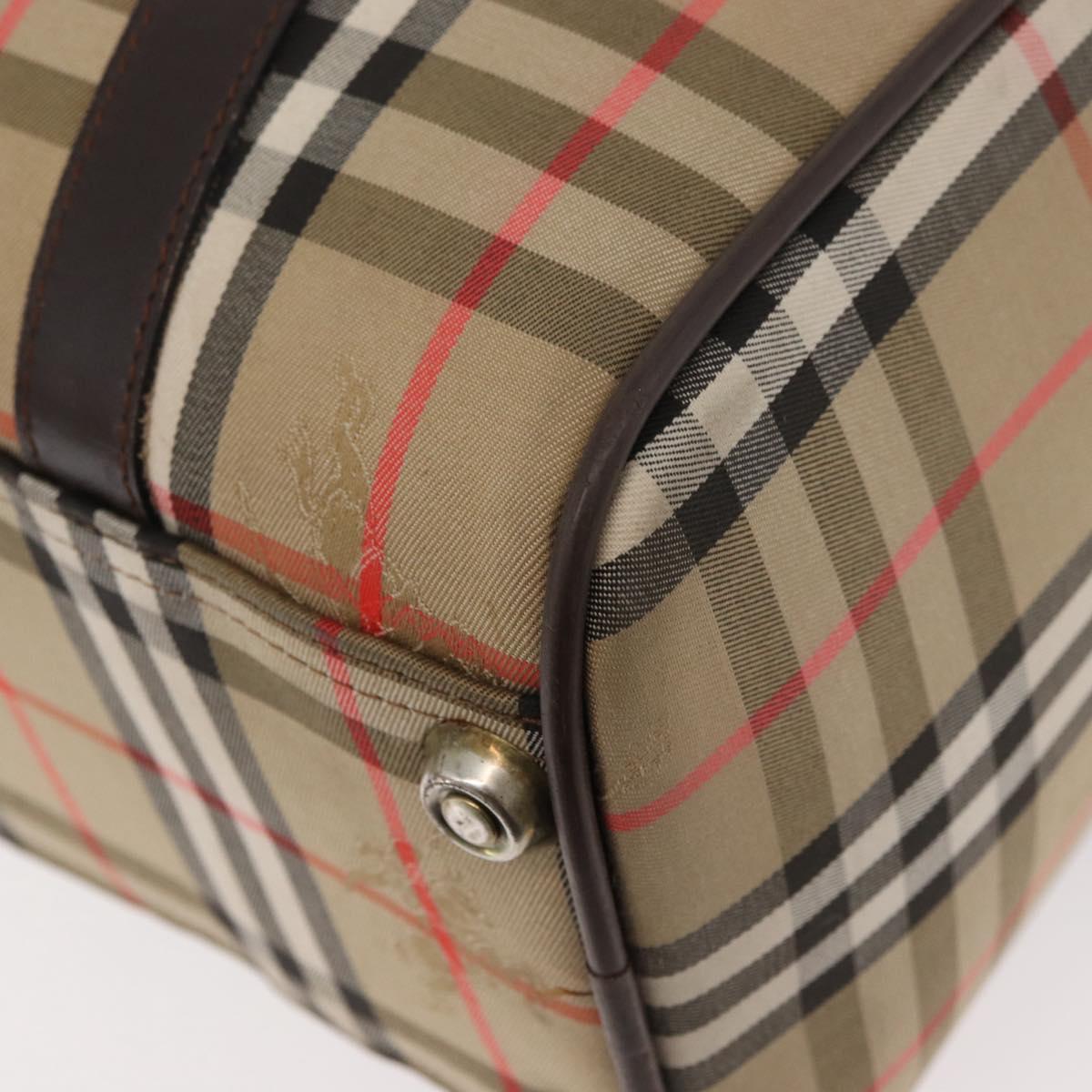 Burberrys Nova Check Boston Bag Canvas Beige Gold Auth ep14038