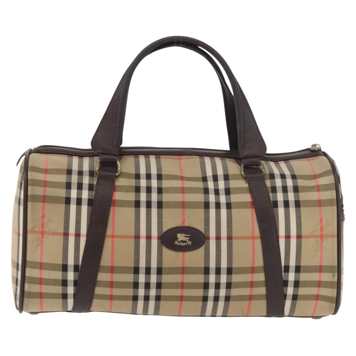 Burberrys Nova Check Boston Bag Canvas Beige Gold Auth ep14038