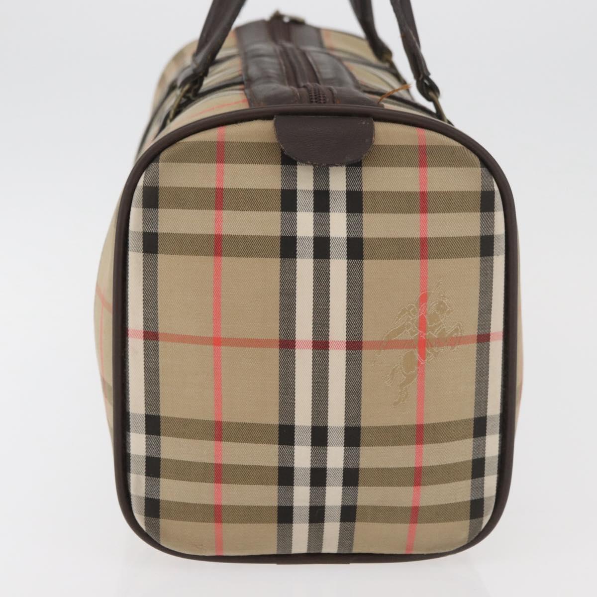 Burberrys Nova Check Boston Bag Canvas Beige Gold Auth ep14038