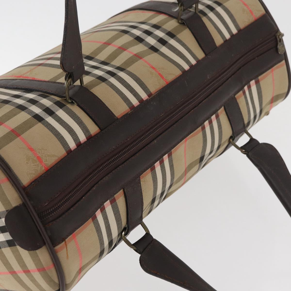 Burberrys Nova Check Boston Bag Canvas Beige Gold Auth ep14038