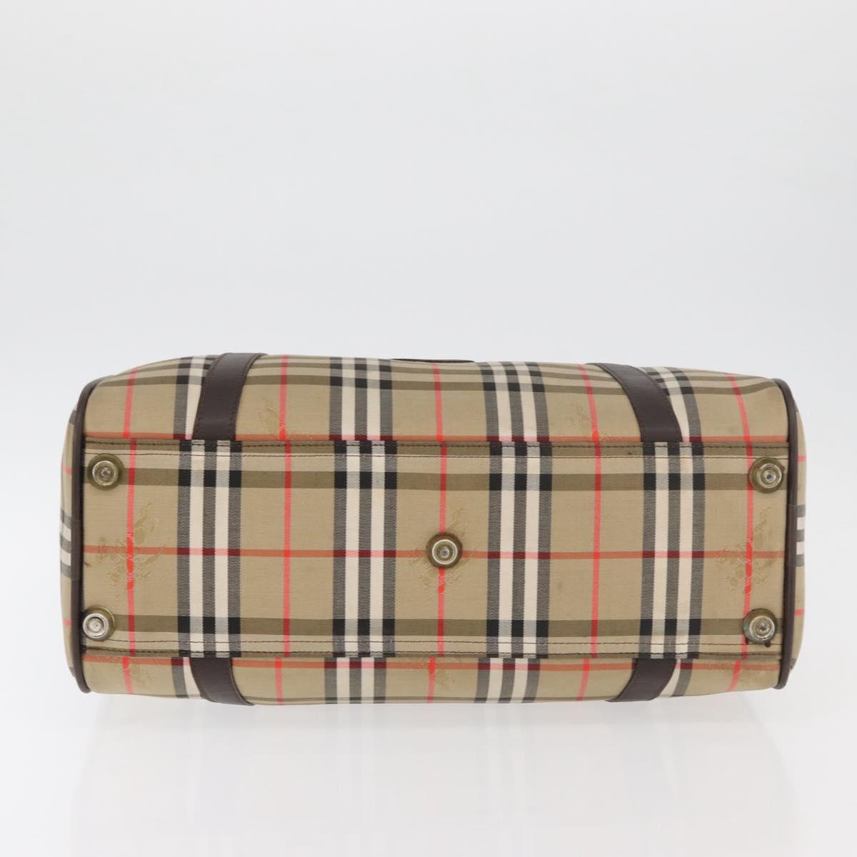 Burberrys Nova Check Boston Bag Canvas Beige Gold Auth ep14038