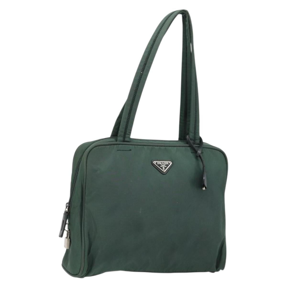 PRADA Tote Bag Nylon Green Silver Auth ep14041
