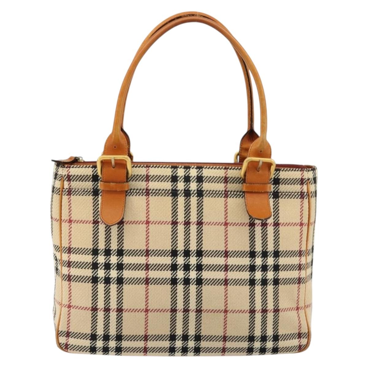 BURBERRY Nova Check Hand Bag Canvas Beige Gold Auth ep14042