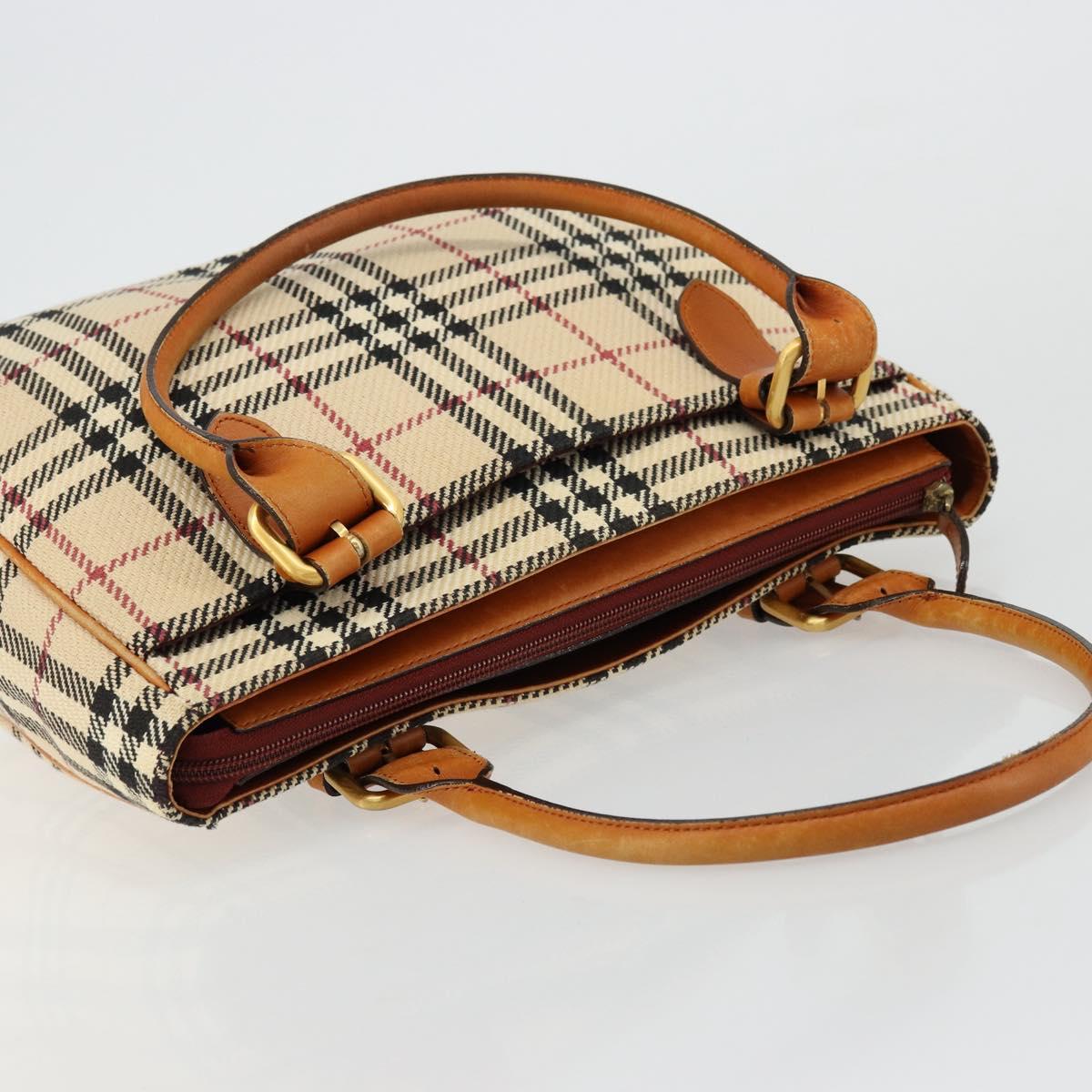 BURBERRY Nova Check Hand Bag Canvas Beige Gold Auth ep14042