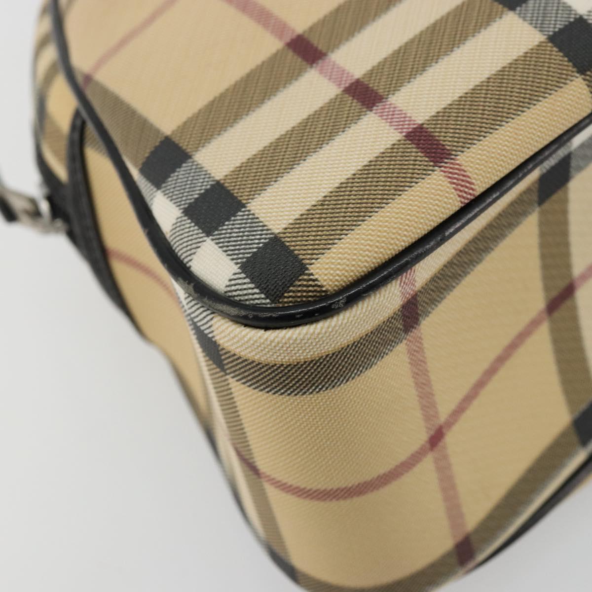 BURBERRY Nova Check Boston Bag PVC Beige Silver Auth ep14044