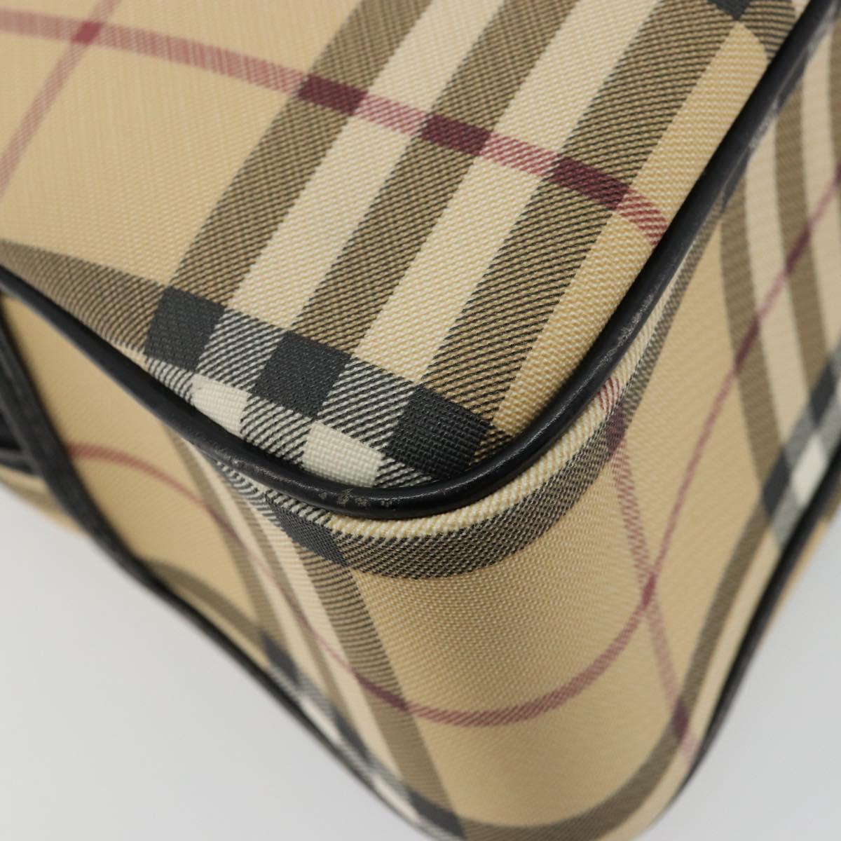 BURBERRY Nova Check Boston Bag PVC Beige Silver Auth ep14044