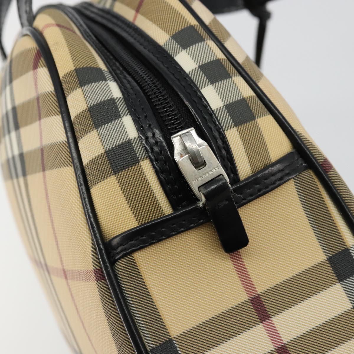 BURBERRY Nova Check Boston Bag PVC Beige Silver Auth ep14044