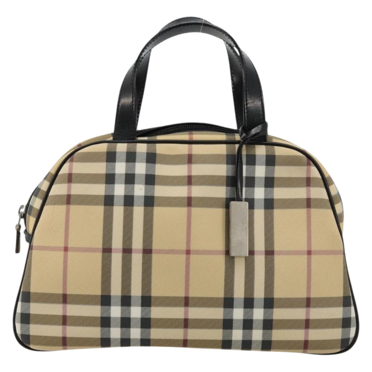 BURBERRY Nova Check Boston Bag PVC Beige Silver Auth ep14044