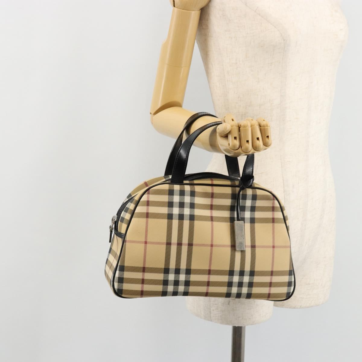 BURBERRY Nova Check Boston Bag PVC Beige Silver Auth ep14044
