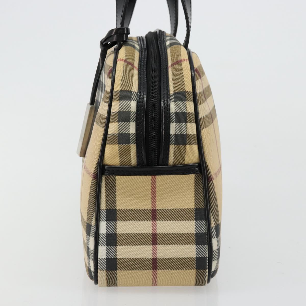 BURBERRY Nova Check Boston Bag PVC Beige Silver Auth ep14044