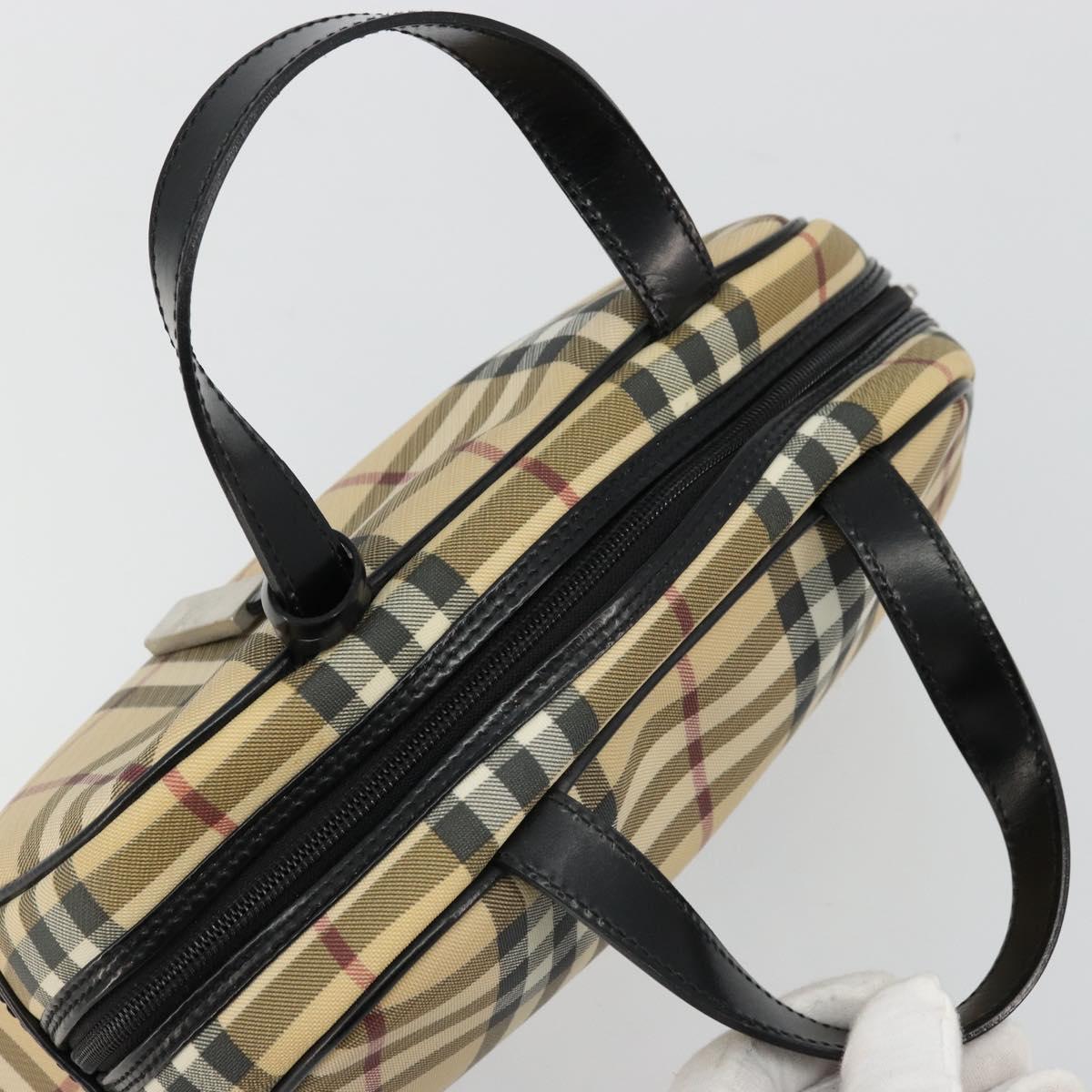 BURBERRY Nova Check Boston Bag PVC Beige Silver Auth ep14044