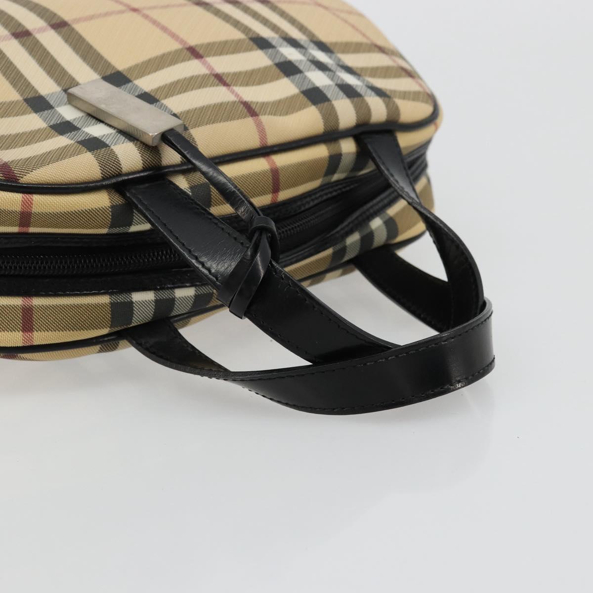 BURBERRY Nova Check Boston Bag PVC Beige Silver Auth ep14044