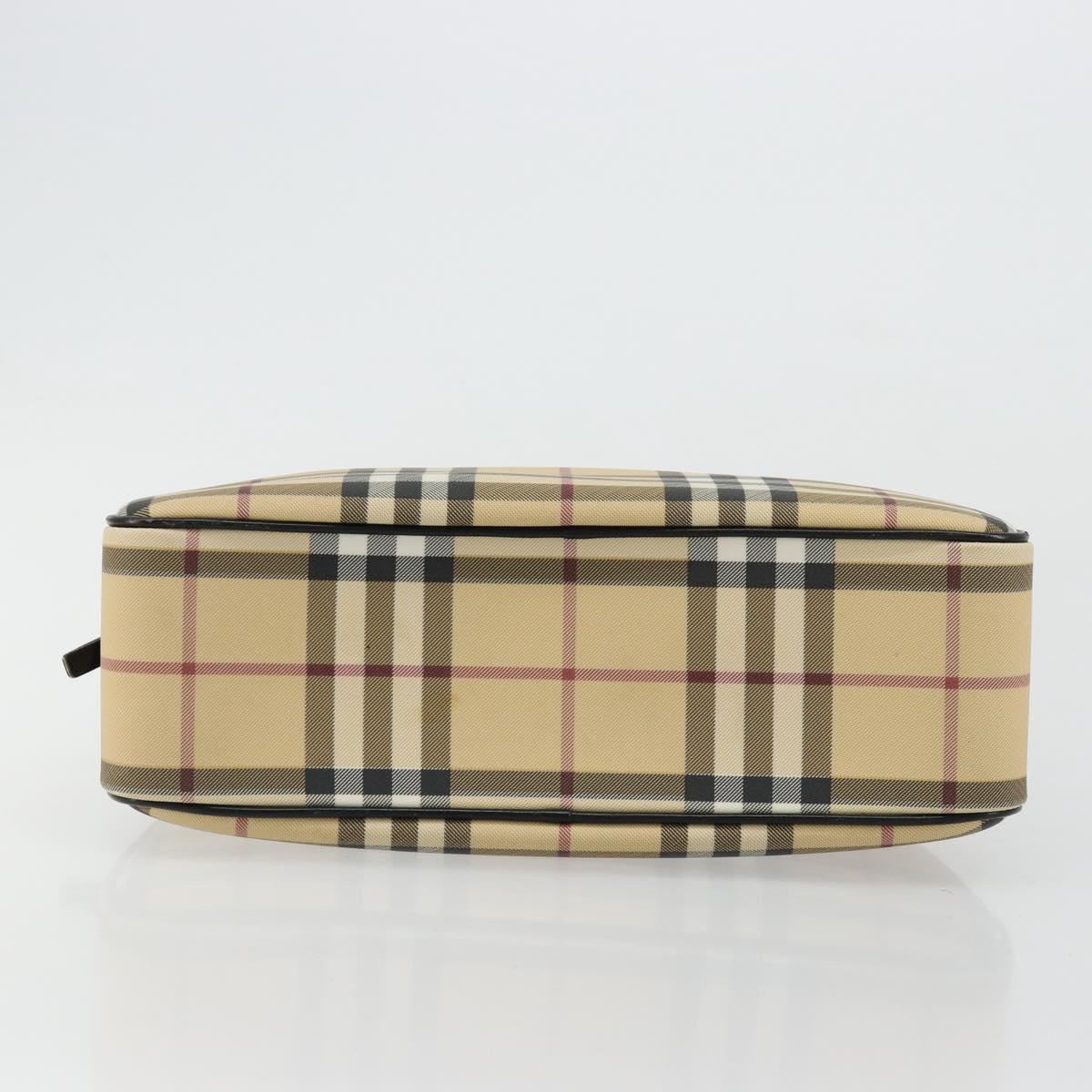 BURBERRY Nova Check Boston Bag PVC Beige Silver Auth ep14044