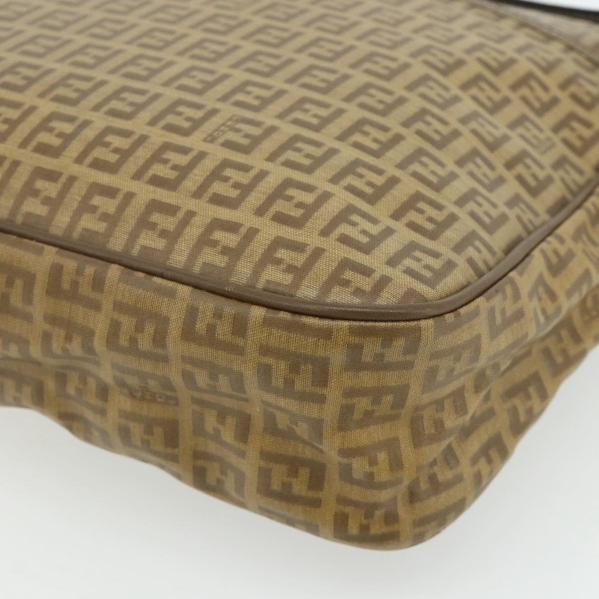 FENDI Zucchino Canvas Shoulder Bag Coated Canvas Beige Gold Auth ep14053