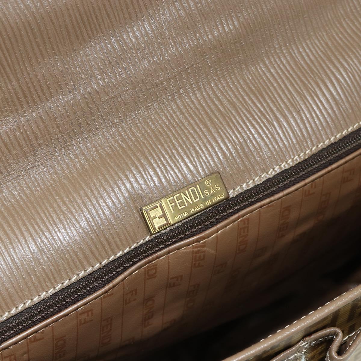 FENDI Zucchino Canvas Shoulder Bag Coated Canvas Beige Gold Auth ep14053