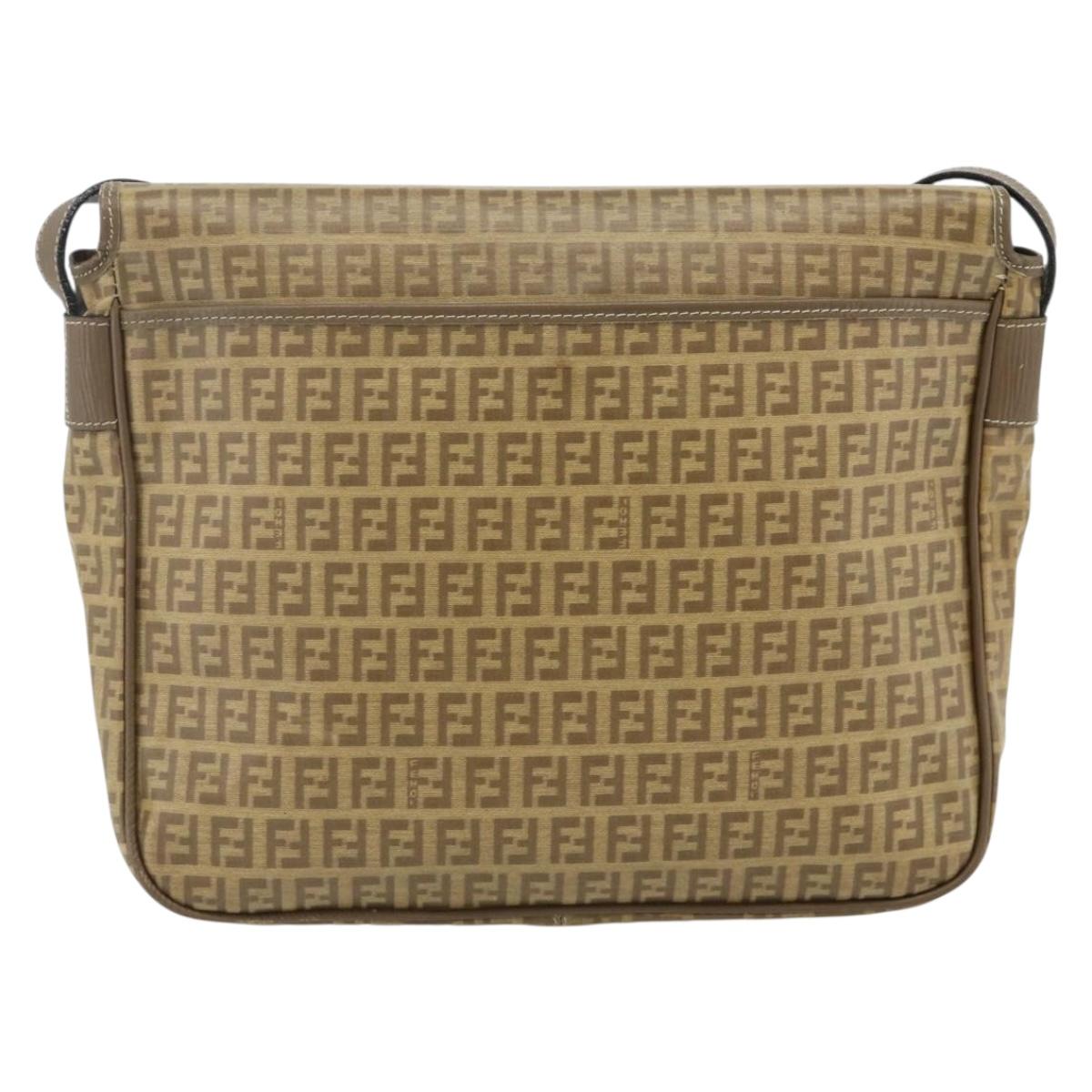 FENDI Zucchino Canvas Shoulder Bag Coated Canvas Beige Gold Auth ep14053