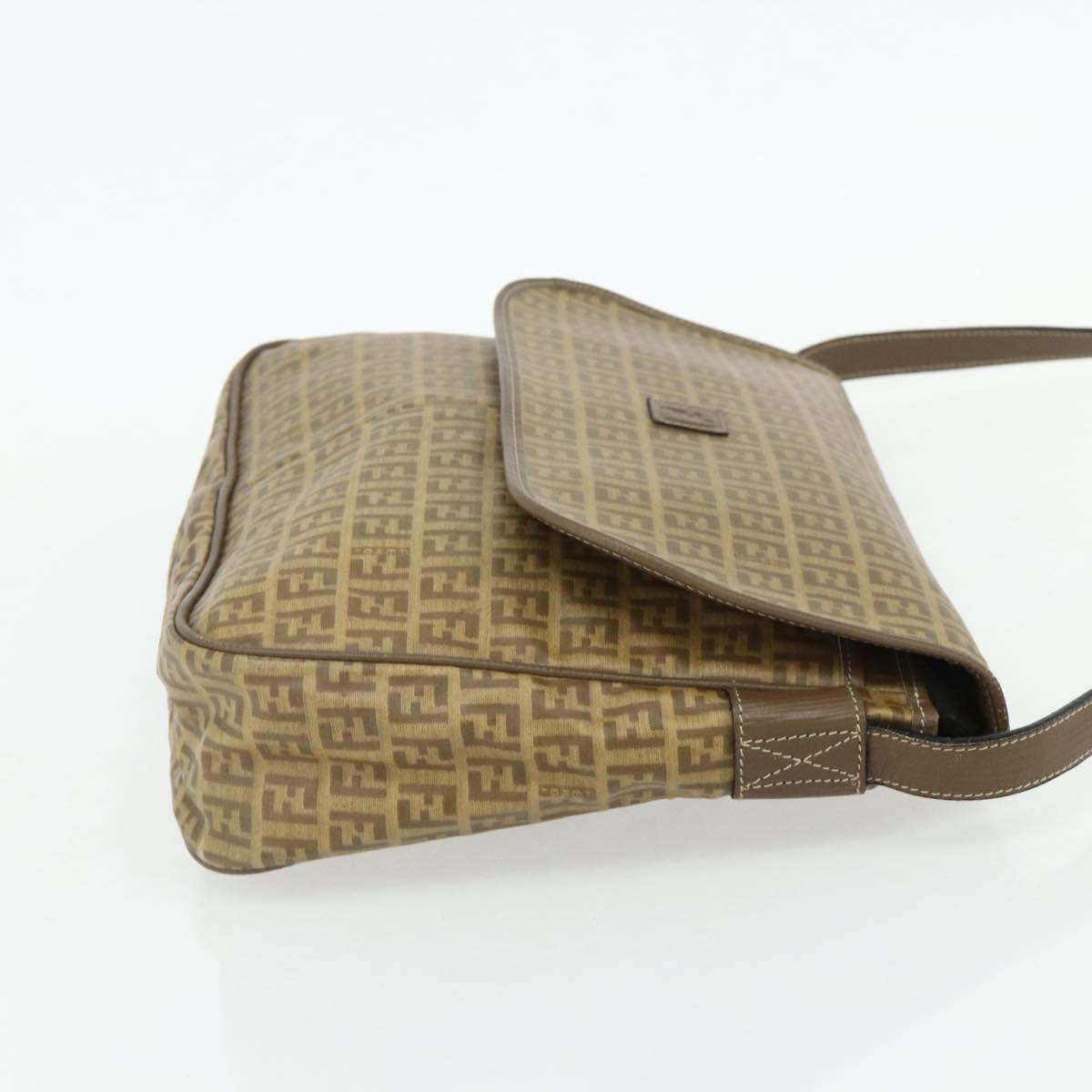 FENDI Zucchino Canvas Shoulder Bag Coated Canvas Beige Gold Auth ep14053
