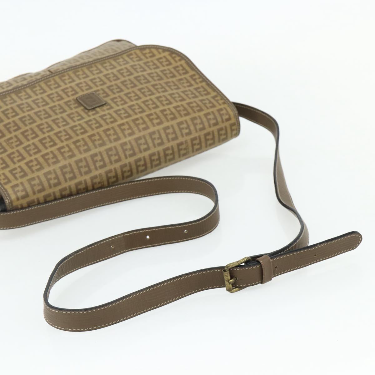 FENDI Zucchino Canvas Shoulder Bag Coated Canvas Beige Gold Auth ep14053