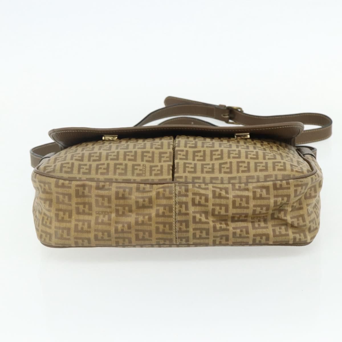 FENDI Zucchino Canvas Shoulder Bag Coated Canvas Beige Gold Auth ep14053