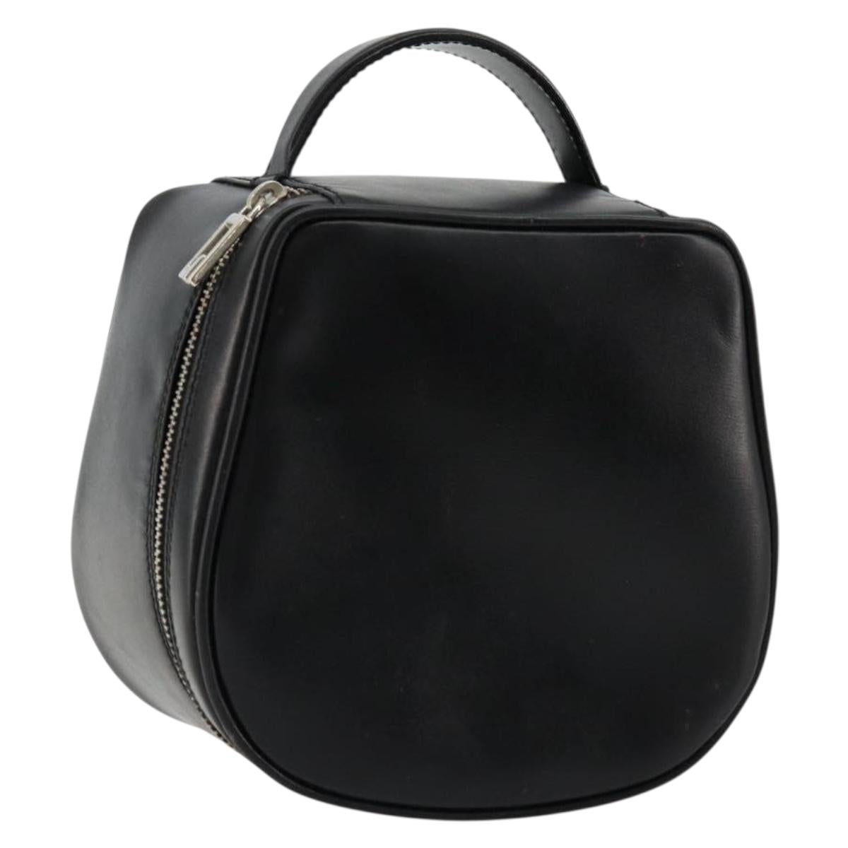 GUCCI Vanity Hand Bag Leather Black Silver Auth ep14055