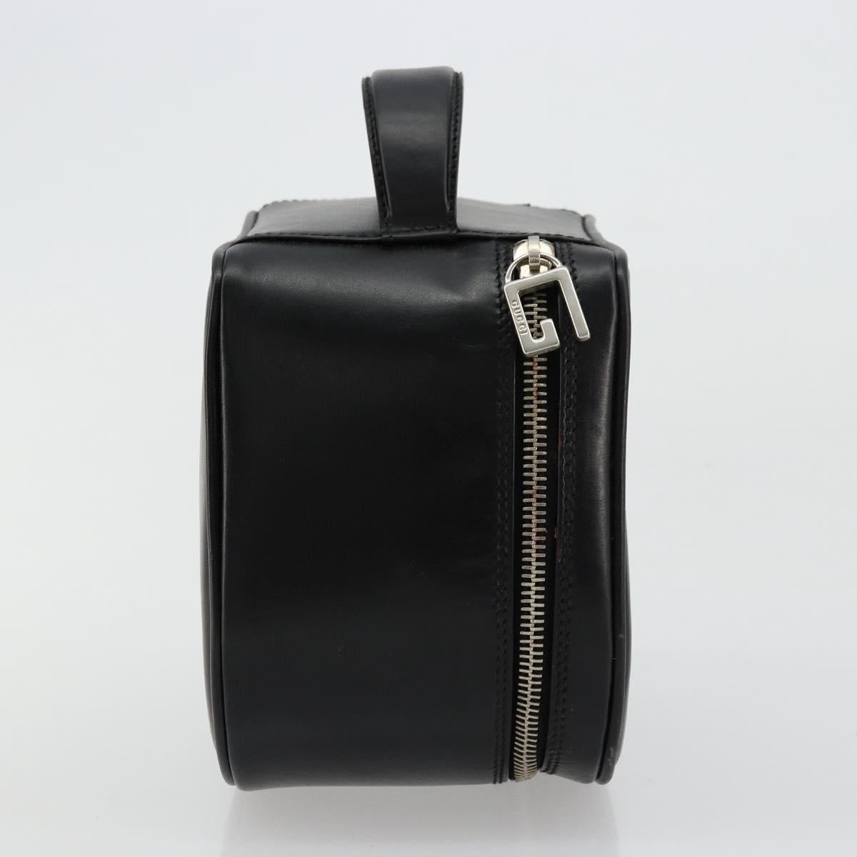 GUCCI Vanity Hand Bag Leather Black Silver Auth ep14055