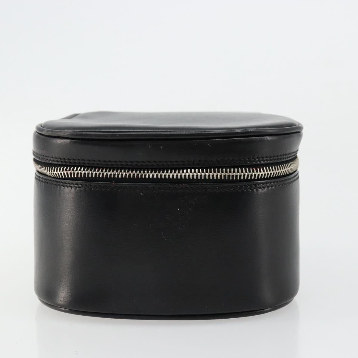 GUCCI Vanity Hand Bag Leather Black Silver Auth ep14055