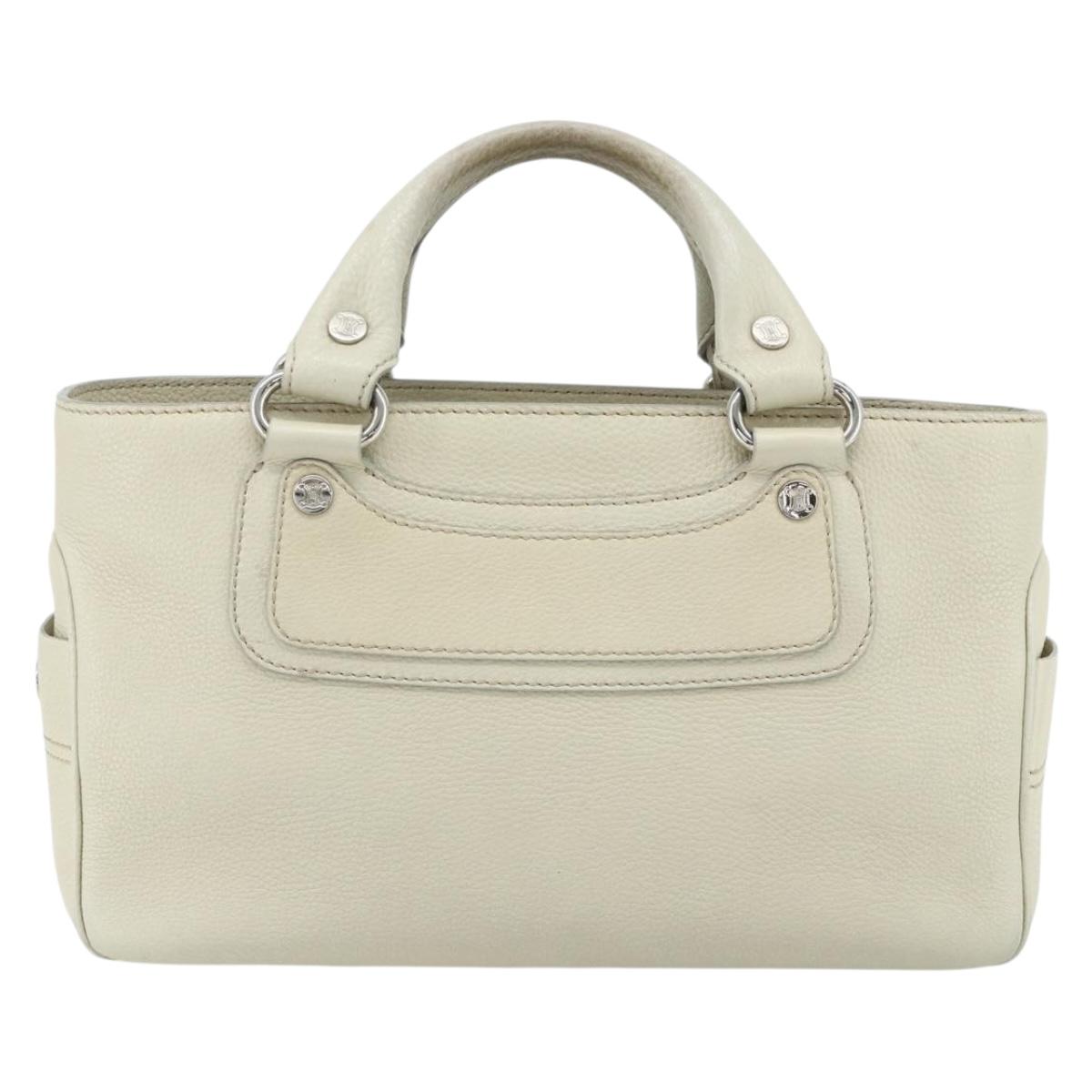 CELINE Boogie Bag Hand Bag Leather Ivory Silver Auth ep14060