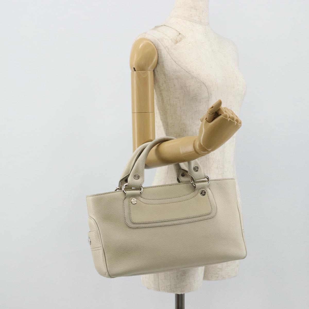 CELINE Boogie Bag Hand Bag Leather Ivory Silver Auth ep14060