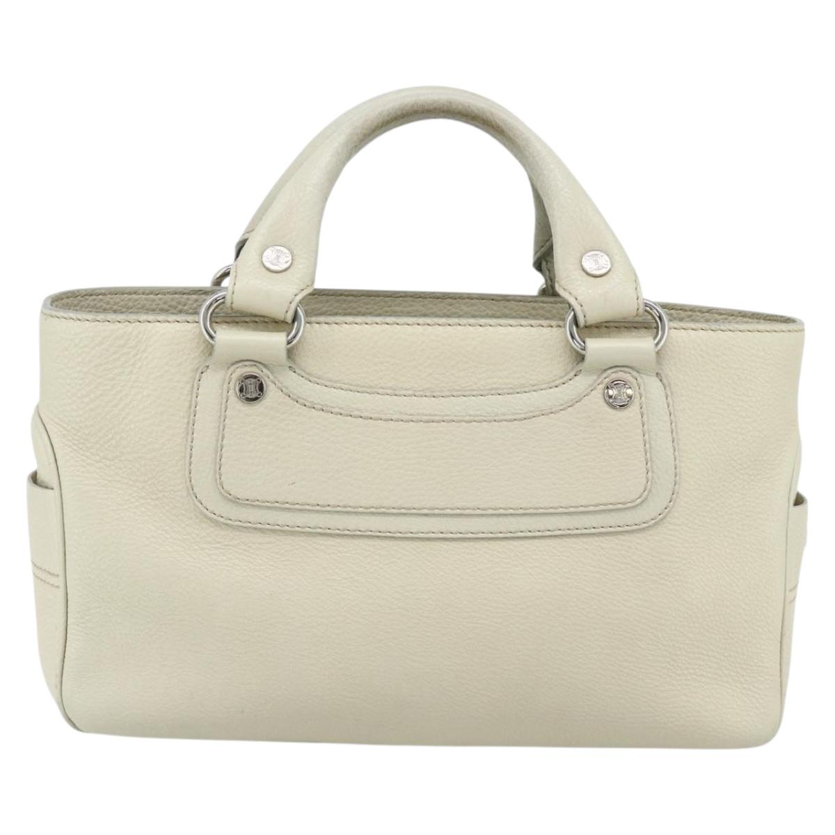 CELINE Boogie Bag Hand Bag Leather Ivory Silver Auth ep14060