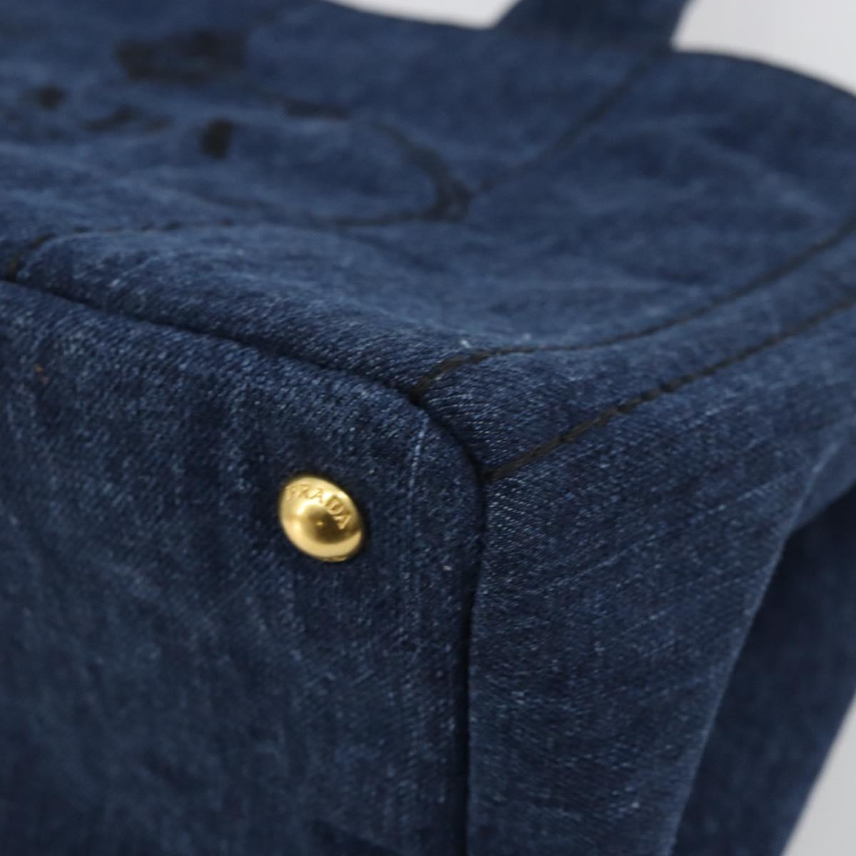 PRADA Canapa MM Hand Bag Denim Blue Gold Auth ep14070A