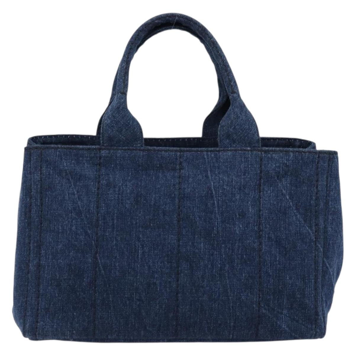 PRADA Canapa MM Hand Bag Denim Blue Gold Auth ep14070A