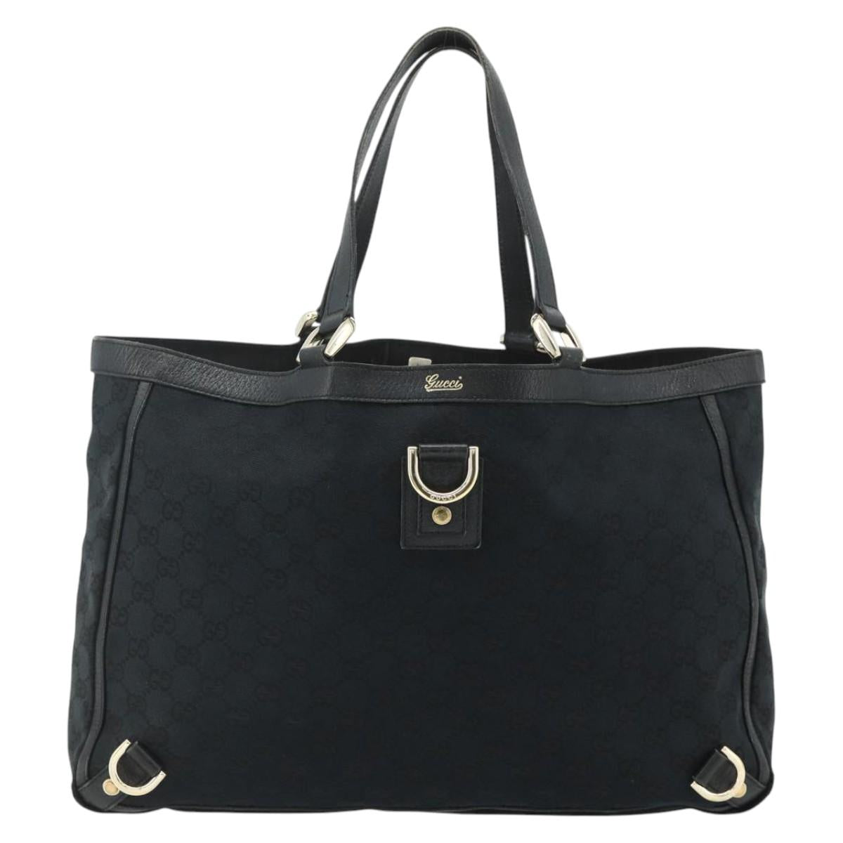 GUCCI GG Canvas Abbey Hand Bag Black Gold 141472 Auth ep14071