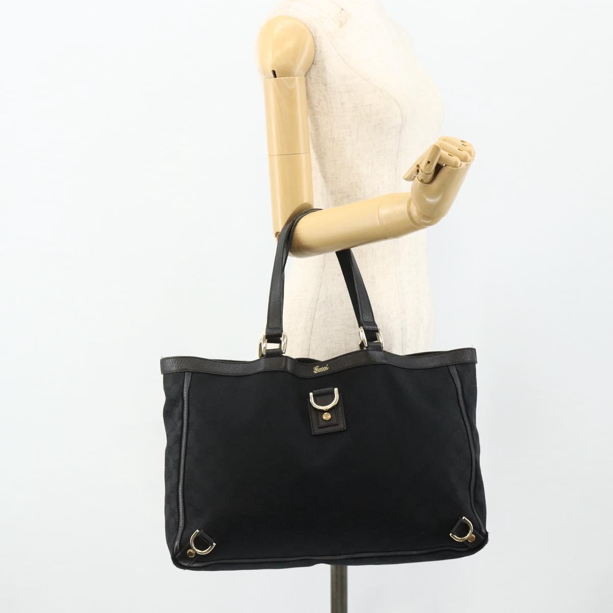 GUCCI GG Canvas Abbey Hand Bag Black Gold 141472 Auth ep14071