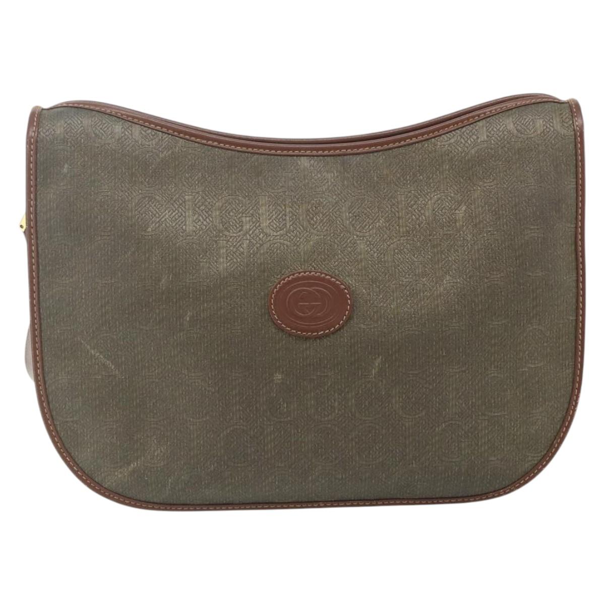 GUCCI Shoulder Bag Canvas Beige Gold Auth ep14080