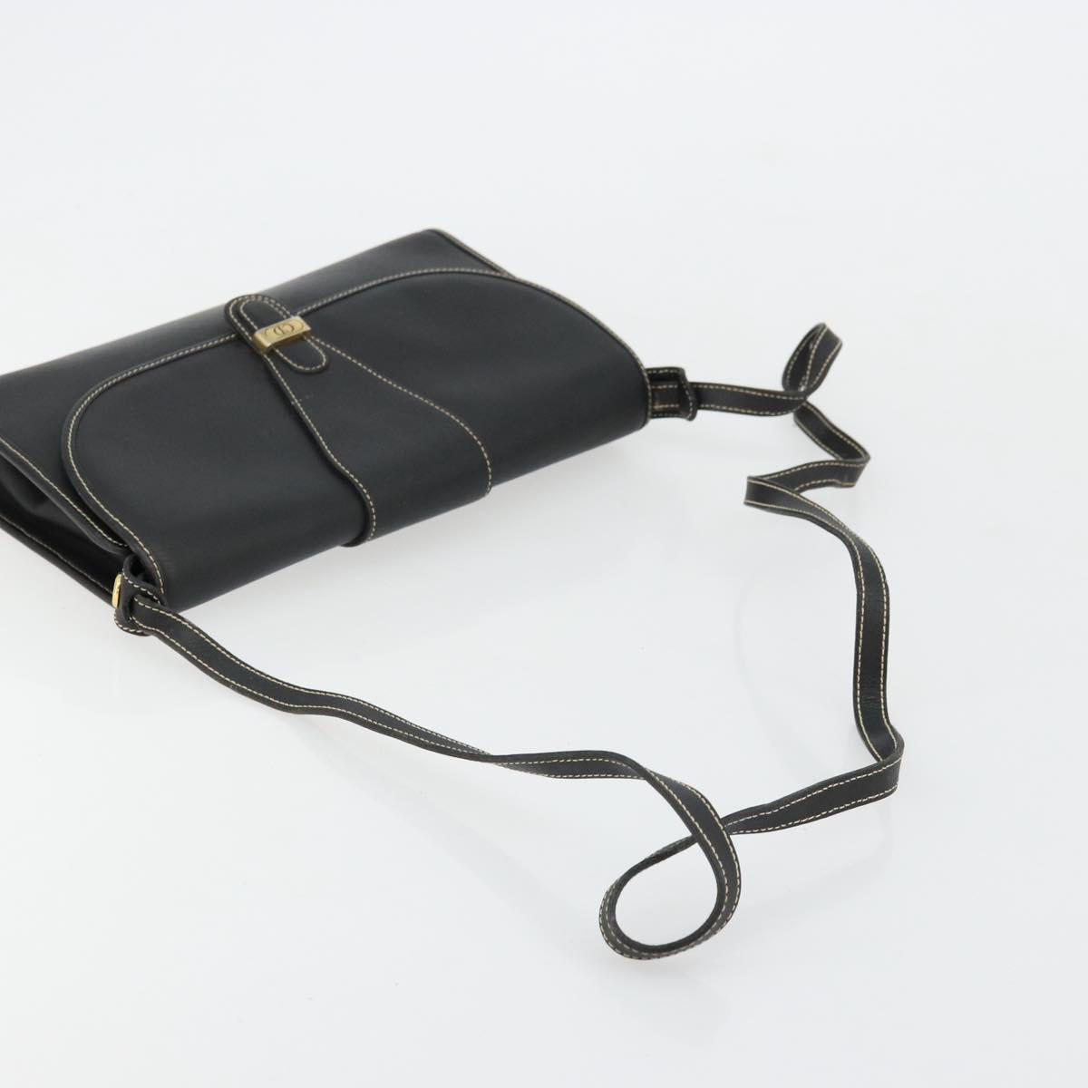 Christian Dior Shoulder Bag Leather Black Gold Auth ep14089